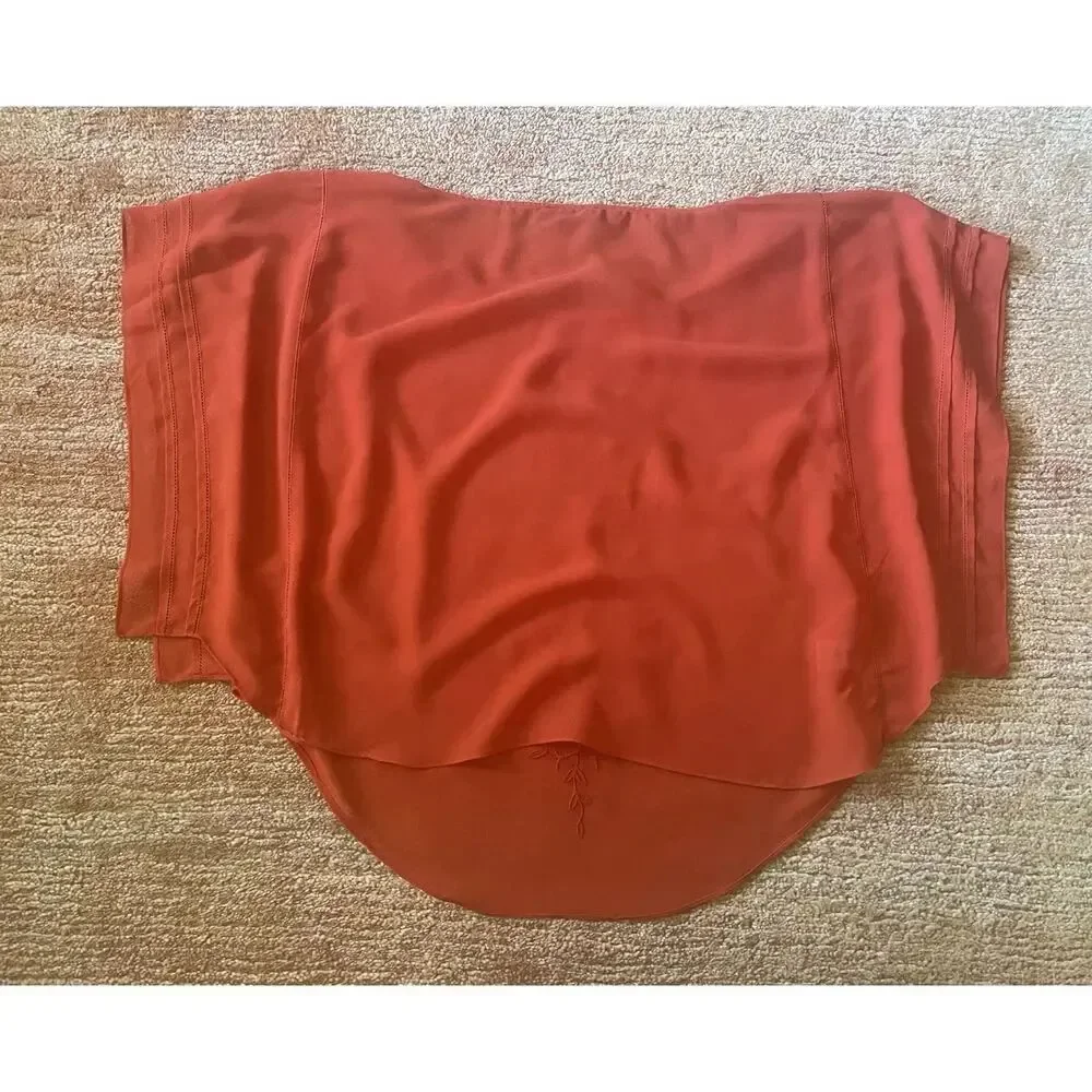 THML Anthropologie Orange Embroidered Cape Flutter Sleeve Sheer Sz M
